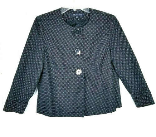 Anne Klein Blazer Women Size 4 Black White Polka Dot Jacket Lined