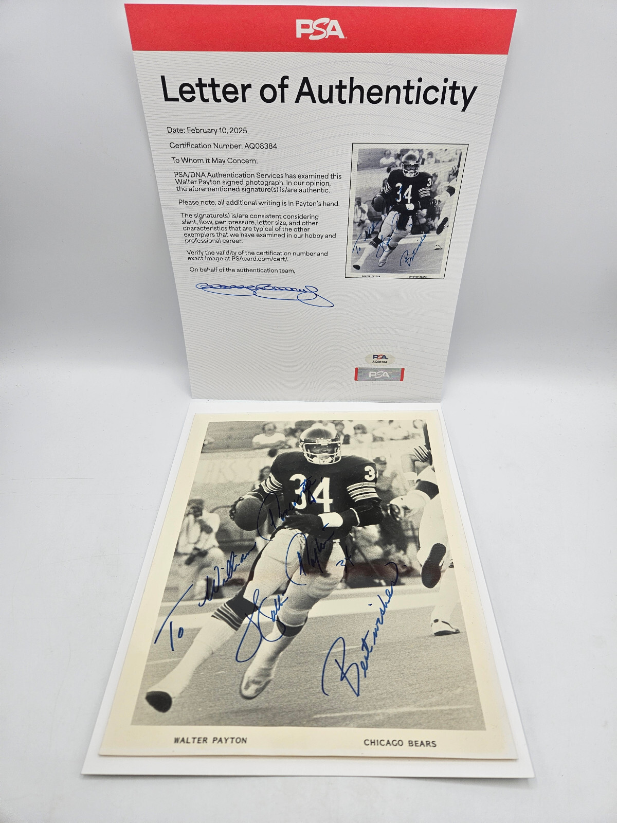 🌟 1984 WALTER PAYTON Autograph AUTO 8x10 Signed Vintage Photo PSA/DNA LOA