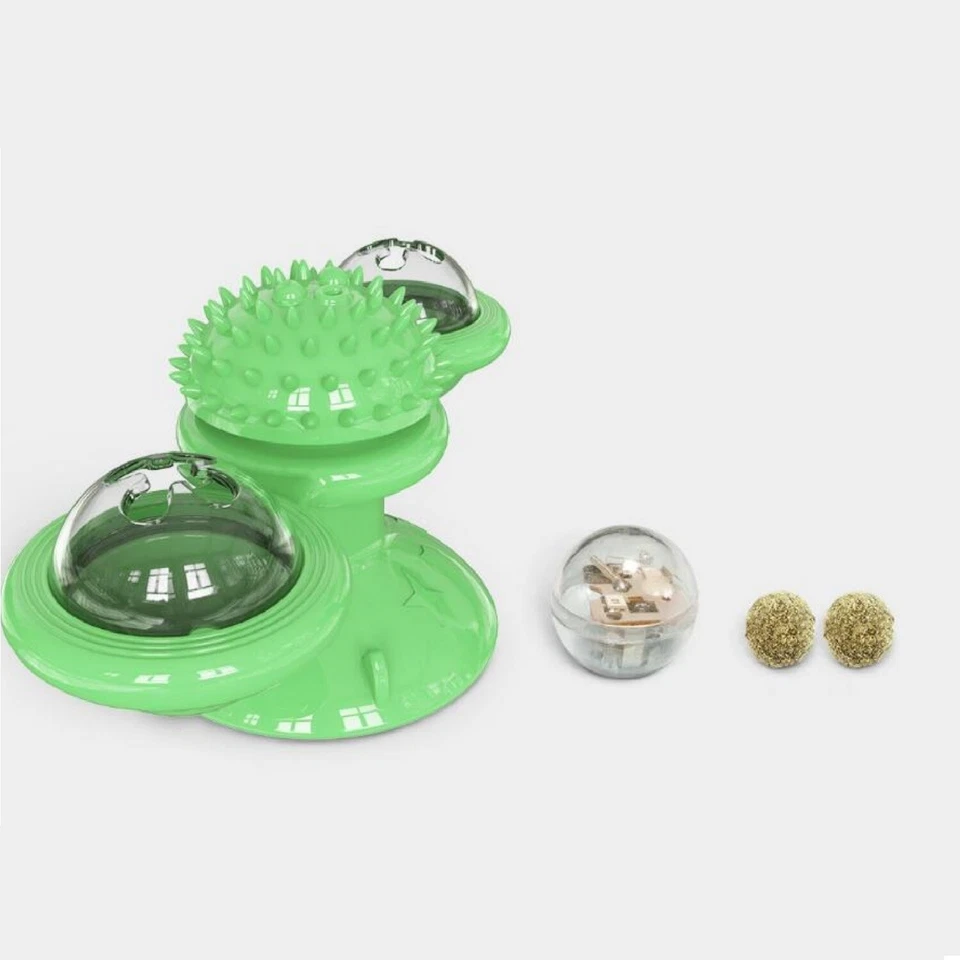 Windmill Cat Toys Fidget Spinner for Kitten with LED and Catnip Ball - Green - Image 4 of 4