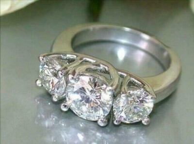 5 Carat Round Cut Natural Mine Moissanite Three Stone Ring 18K White Gold Plated
