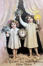 A Happy And Prosperous New Year 2 Girls Vintage Inspired Postcard Card #4531