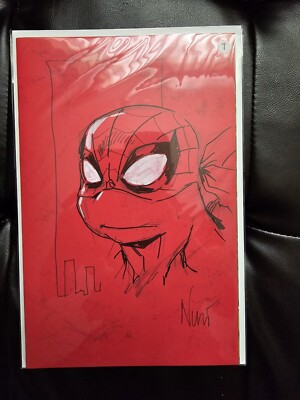 Original Sketch Raphael as Spiderman Sketch On Red Blank By Eddie Nunez W/COA