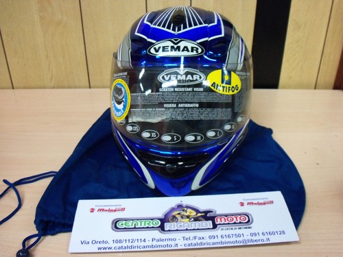 CASCO MOTO INTEGRALE VEMAR BLU METALLIZZATO CON GRAFICA XS | eBay