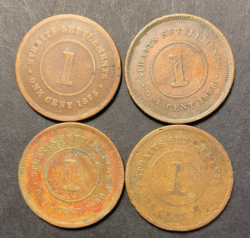 Straight Settlements 1 Cent 1875 1888 1889 1901 LOW MINTAGE 4 Coins - Picture 2 of 2