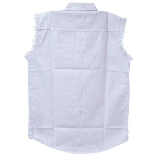 Camicia uomo da equitazione moto casual cotone bianco tagliato con maniche sfilacciate nuova - Foto 4 di 4
