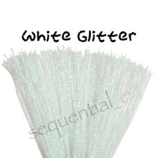 WHITE GLITTER TINSEL Craft Stems Pipe Cleaners 30cm x 6mm