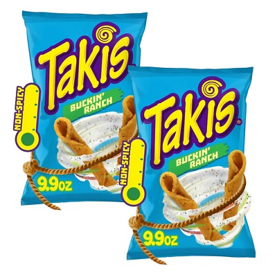 Takis BUCKIN' RANCH Non-Spicy Tortilla Rolled Chips 9.9 Oz (2 Bags)