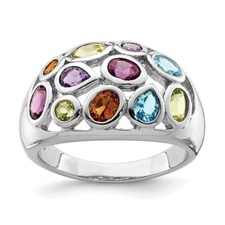 Sterling Silver Rhodium-plated Multi Gemstone Ring Size 6
