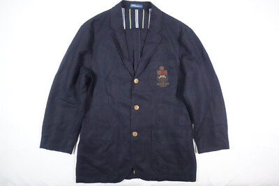 希少レア polo ralph lauren 紺ブレ Tennis ジャケット Polo Ralph Lauren Blazer Jacket Coat Linen Navy Crest Tennis