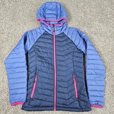 Columbia Jacket Womens Small Blue Hooded Full ZIp Puffer Omni Heat Powder Lite