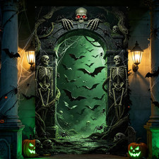 4 Pcs Halloween Skull Cemetery Door Cover Decoration Kit