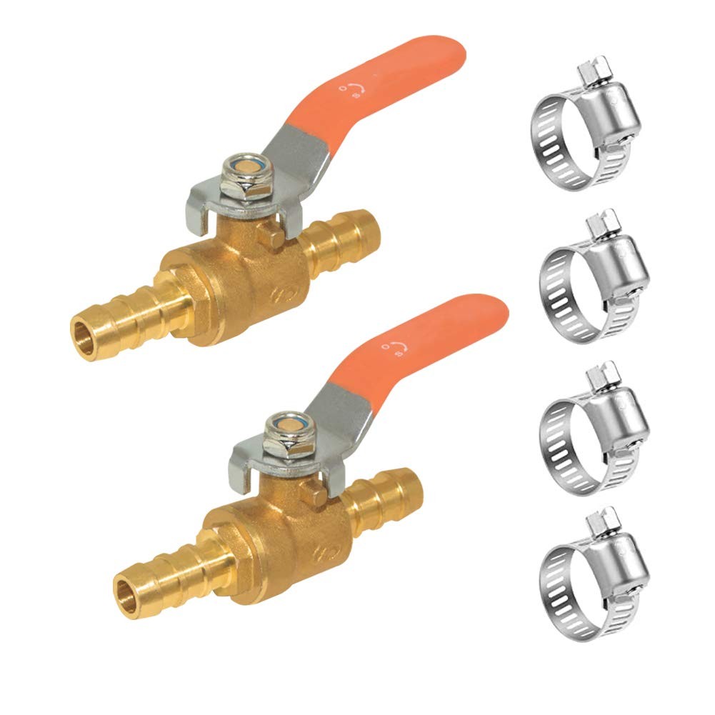 Hooshing 2PCS 1/2" Barbed Shut Off Ball Valve Solid Hose Barb, Copper 