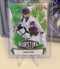 Casan Evans 2025 Hoja Viva Béisbol 1/1 Preproducción Prueba Verde Brillo 💎