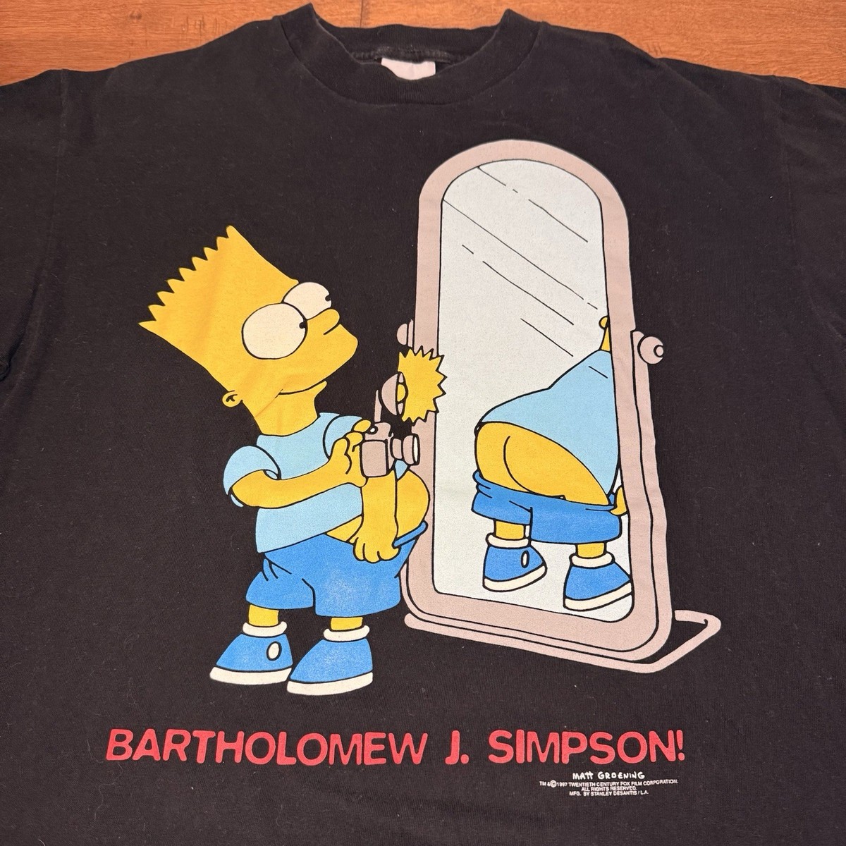 Vintage 90s STANLEY DESANTIS Bart Simpson Mirror Selfie Black T