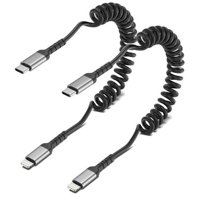 ADILIFT USB C to Lightning Cable Spiral Cable [Pack of 2], MFi Certified