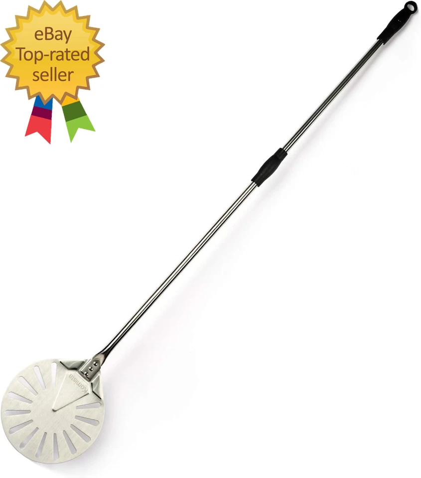 Cáscara de pizza giratoria para horno de ladrillos 9" acero inoxidable pequeña redonda perforada pizza Foto 2 de 4