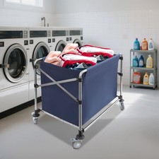 Blue Commercial Laundry Cart With 4 Wheels Folding Laundry Cart Large Capacity