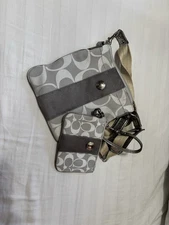 Coach Silver Crossbody with Matching Wristlet Good Condition Pre-Owned