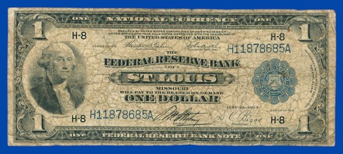1918 $1 One Dollar FRBN St.Louis "GREEN EAGLE", LARGE SIZE CURRENCY AUCTION