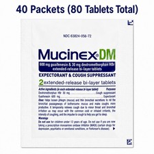 Mucinex DM 600mg/30mg Cough Suppressant/Expectorant 40 Pkts/80 Tablets EXP 3/28