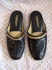 Vintage Daniel Green Black Leather Golden Rope Detail Classic Glamour Slippers