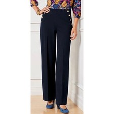 TALBOTS Greenwich Wide Leg Pants Navy Blue High Rise Sailor Trousers, size 14P