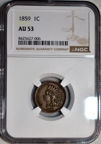 NGC AU-53 1859 Indian Head Cent, Richly Hued & Lightly Lustrous.