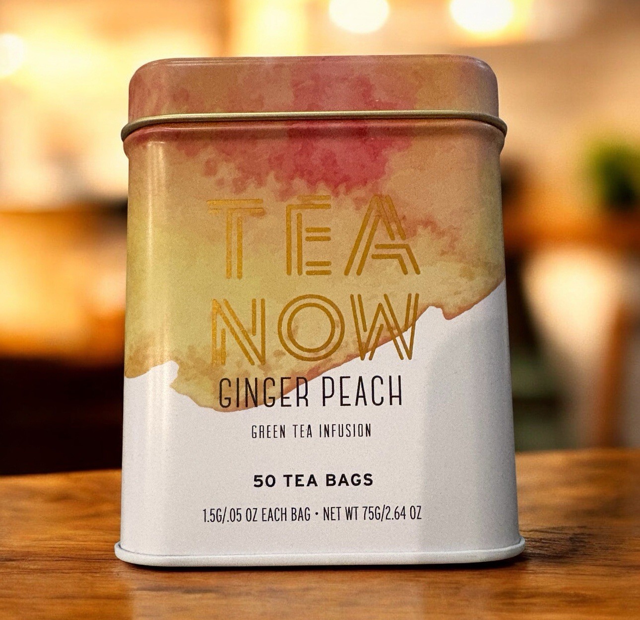 Now Ginger Peach Green Tea Infusion 50 Tea Bags In Metal Tin