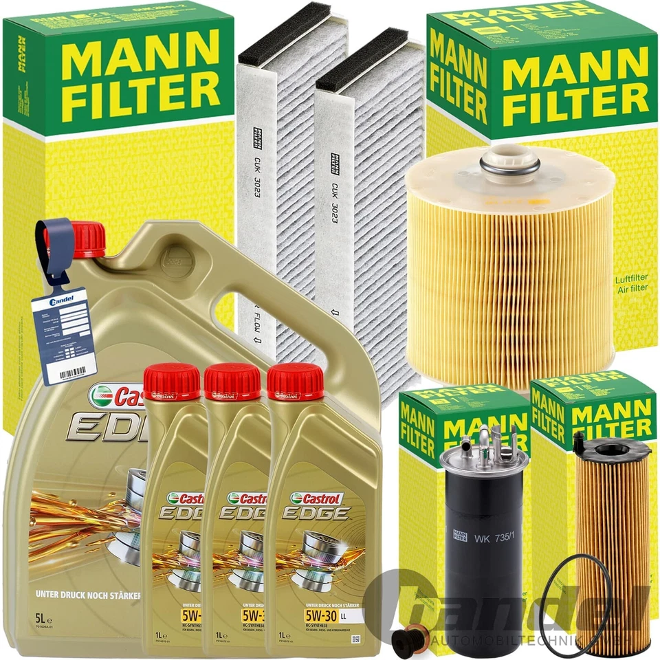 MANN INSPEKTIONSPAKET+CASTROL 5W30 MOTORÖL passend für 2.7+3.0 TDI AUDI A6 C6 4F