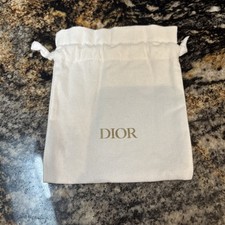 DIOR Beauty White Canvas Small Drawstring Jewelry Compact Wallet Dust Bag 5  x6  