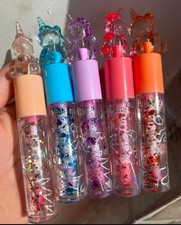 Glitter Lip Gloss Set with Animal Caps - Pink, Blue, Purple, Peach, Red Shades