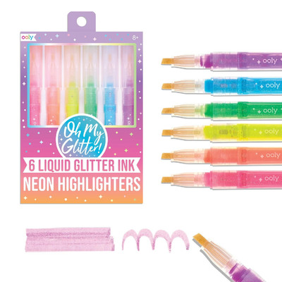 Ooly Oh My Glitter Liquid Glitter Ink Neon Highlighters - Set Of 6 Chisel Tip