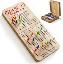 Score Board for Phase 10, Thicken Real Quailty Hardwood Oak Scoreboard with 6 Co