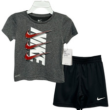 Nike Boys Dri-FIT T-Shirt  Shorts Outfit Set Size 4 Gray Black Athletic Sporty