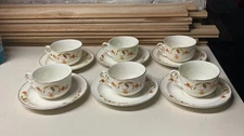 6 Vintage Hall China AUTUMN LEAF Teacup & Saucer Sets Mary Dunbar Jewel Tea