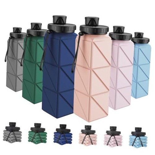 Collapsible Water Bottles, 6 Pack BPA-Free Leak-Proof Silicone Foldable Water