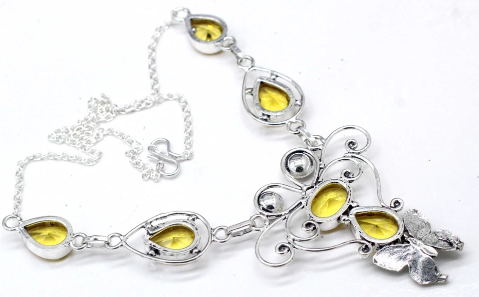 Yellow Citrine Gemstone 925 Sterling Silver Jewelry Necklace Size-17-18" - Image 2 of 4