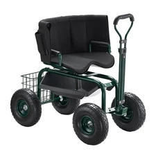 Rolling Garden Cart w/Swivel Seat & Extendable Handle 400lbs Detachable Toolbox 
