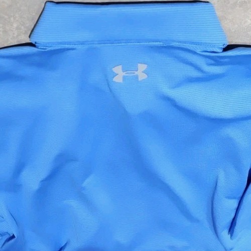New! UNDER ARMOUR-Blue Stripe Poly, Mens SS, Summer Athletic Polo Shirt-(M) - Picture 3 of 4