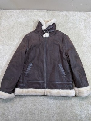 Vintage St Johns Bay B3 Bomber Leather Jacket Mens XL Brown White Aviation