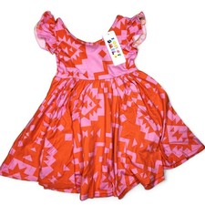 Dot Dot Smile EMPIRE Ruffle Sleeves Girls Dress 2T Pink Orange Aztec Print NWT