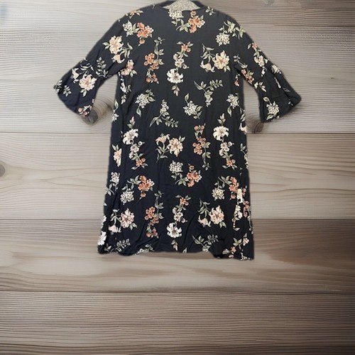 Kimono vintage Angie Duster donna L nero floreale scuro fata boho aperto davanti - Foto 2 di 14