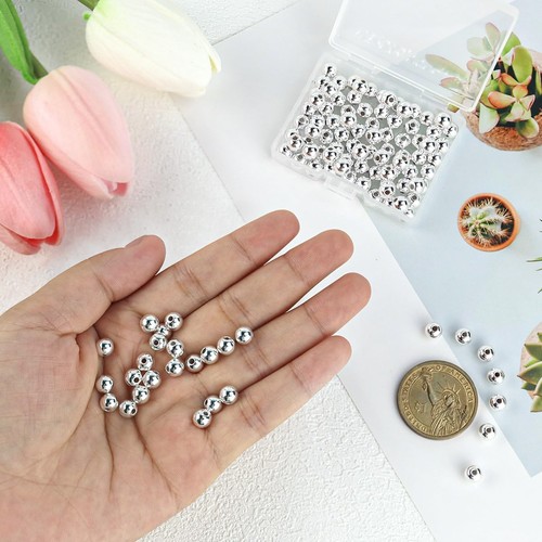 Cuentas de bola sueltas redondas de 6 mm de latón sin costuras enchapado en plata 100 piezas - Imagen 2 de 7