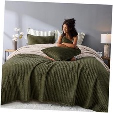 Velvet Quilt Set Size Dark Green Soft Fluff Texture Coverlet King A-dark Green