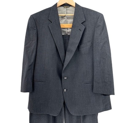 VTG 80s ACTWU Union Made Bespoke Man In Wool Pinstripe Suit Charcoal 2 Button