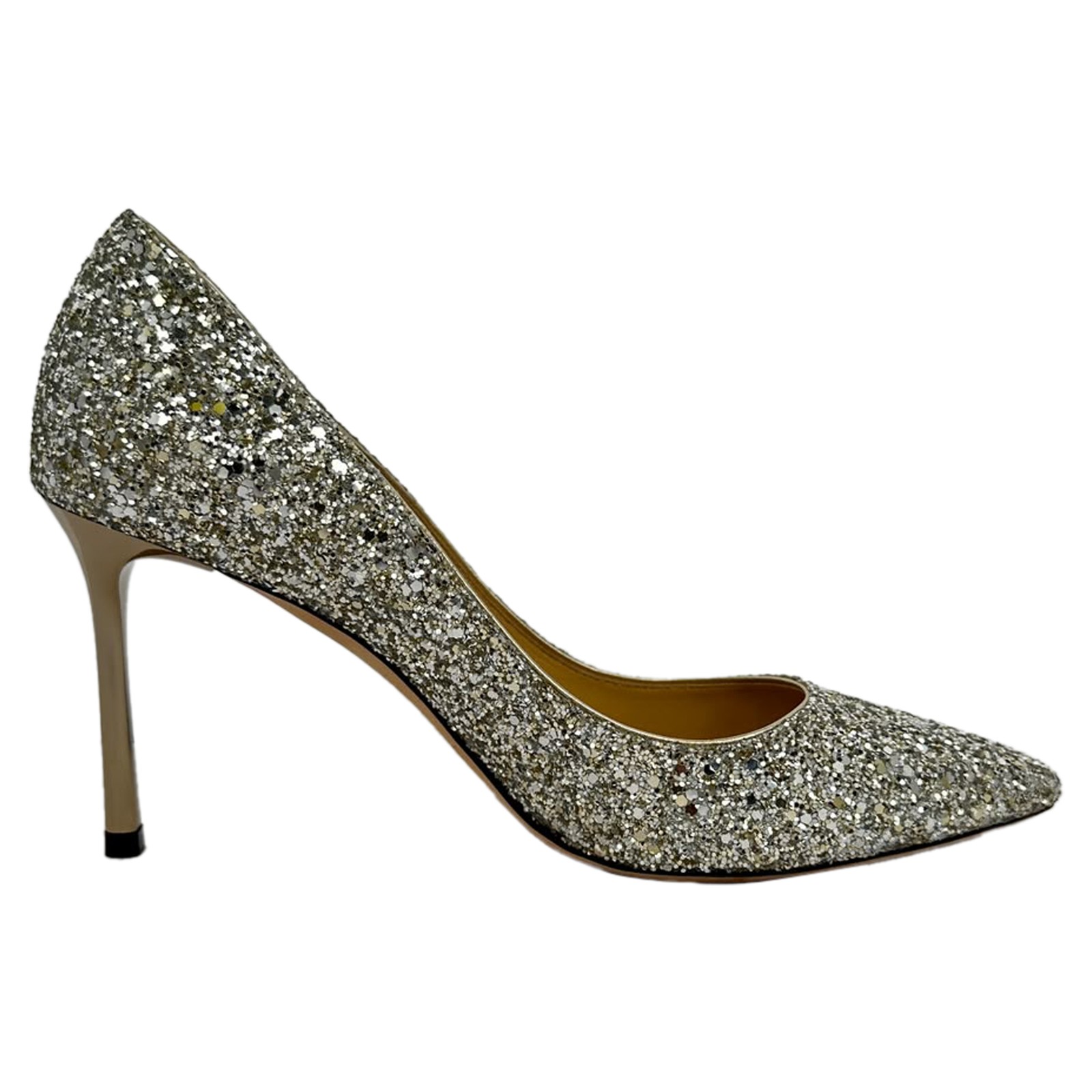 Jimmy Choo Romy 85 Glitter Pumps In  Leather Women Silver Uk Size 3