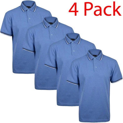 4 Pack Mens Polo Shirt Short Sleeve Tipping Plain Pique Top Casual TShirt Tee