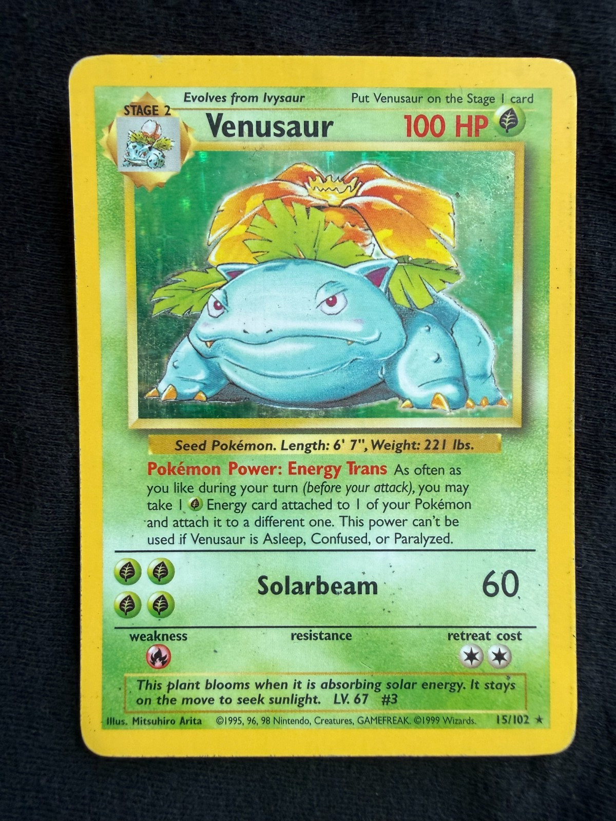 Pokemon Base Set Venusaur 15/102 Holo Rare Unlimited WOTC 1999 Vintage Played