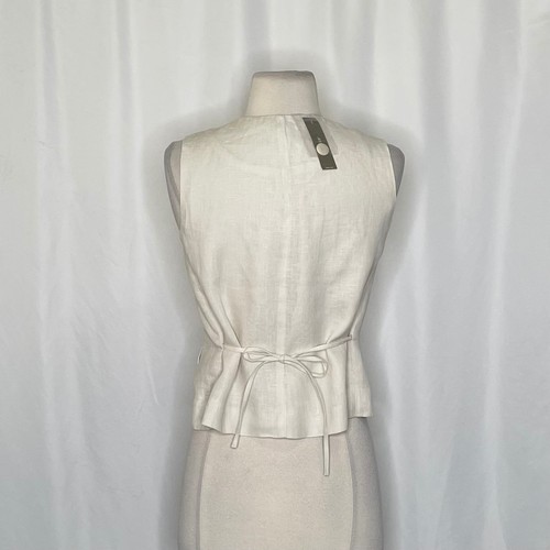 NWT!! J. CREW Crewneck Vest Linen Natural Flap Pockets Tie Waist Retro Size 4 - Picture 7 of 11