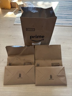 Lot of 3 Amazon Reusable Paper Foil Lined Bags Temp Thermal Insulated Bags